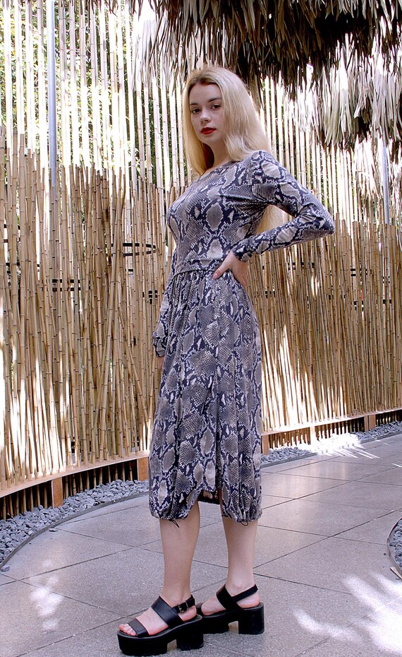 knee length dresses for ladies Carven Long Sleeve Mini Dress Paneled Snake Print Crepe Size 36 main image 1