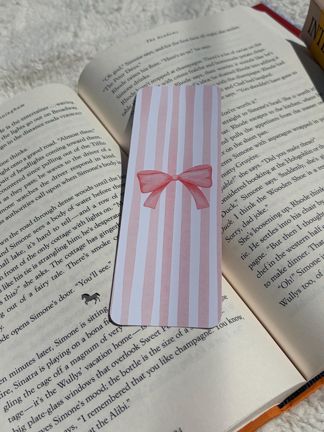 Pink Risha Pink Bow Bookmark | Watercolor Ribbon Stripes, Feminine Reader ...