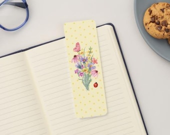 Marque-page fleurs sauvages | Marque-page coccinelle papillon floral jaune à pois