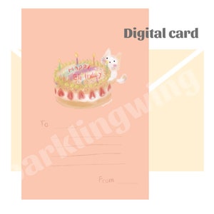 Carte numérique d’anniversaire de chat (rose)