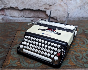 Rare 1960s Custom Tuxedo Onyx & Pearl Sears Courier (Lettera 22) Ultraportable Manual Typewriter, Professionally Reconditioned And Working