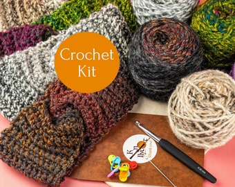 Beginner Crochet Headband Kit, Adult Craft Gift Set, Chunky Headband, New Fun Hobby Tutorial, Anniversary, Relax Care Package, Gradient Yarn