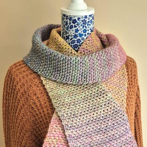Handcrafted Pastel Rainbow Crochet Scarf, Soft Gradient Yarn, Delicate Scalloped Edge, Cozy Winter Neck Warmer Accessory, Xmas Gift Idea