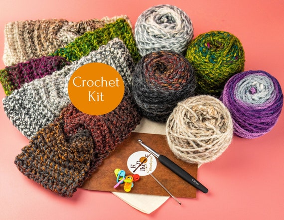 Beginner Crochet Headband Kit, Adult Craft Gift Set, Chunky