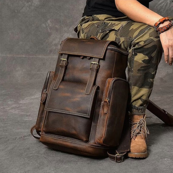 Leather Backpack for Men Vintage Laptop Backpack Travel | Etsy