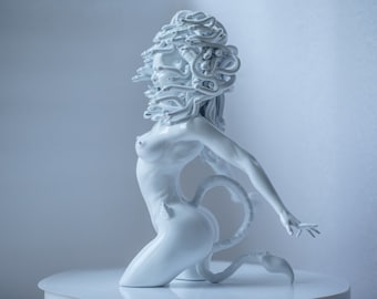 1:4 Medusa Anger Sculpture Statue Bust Snake Hairstyle Horns Tail Evil Body Upper Doll Ornaments Greece Myth