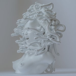 Medusa Anger Head Sculpture Statue Snake Hairstyle Horns Evil Bust Chest Upper Body Part Ornaments Crafts