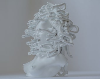 Medusa Anger Head Sculpture Statue Snake Hairstyle Horns Evil Bust Chest Upper Body Part Ornaments Crafts