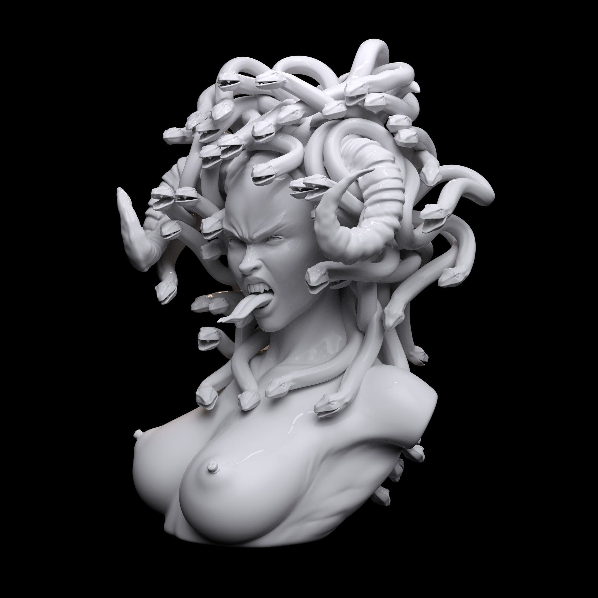 Medusa Head Sculpture Statue Snake Hairstyle Horns Evil Bust Chest Upper Body Part Ornaments Crafts