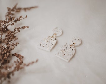 White Granite Statement Earrings | Polymer Clay