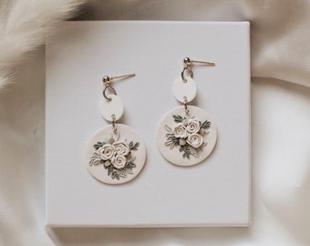 Coastal Bouquet Earrings | Polymer Clay | Handmade | Floral Earrings | 14K Plated Gold