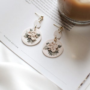 Coastal Bouquet Earrings Polymer Clay Handmade Floral Earrings 14K Plated Gold image 4