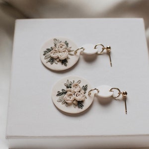 Coastal Bouquet Earrings Polymer Clay Handmade Floral Earrings 14K Plated Gold image 2