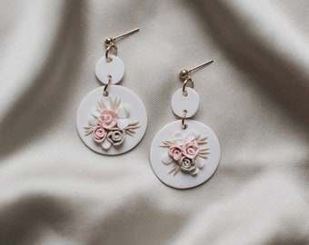 Blush Floral Earrings | Handmade | Polymer Clay | Bridal