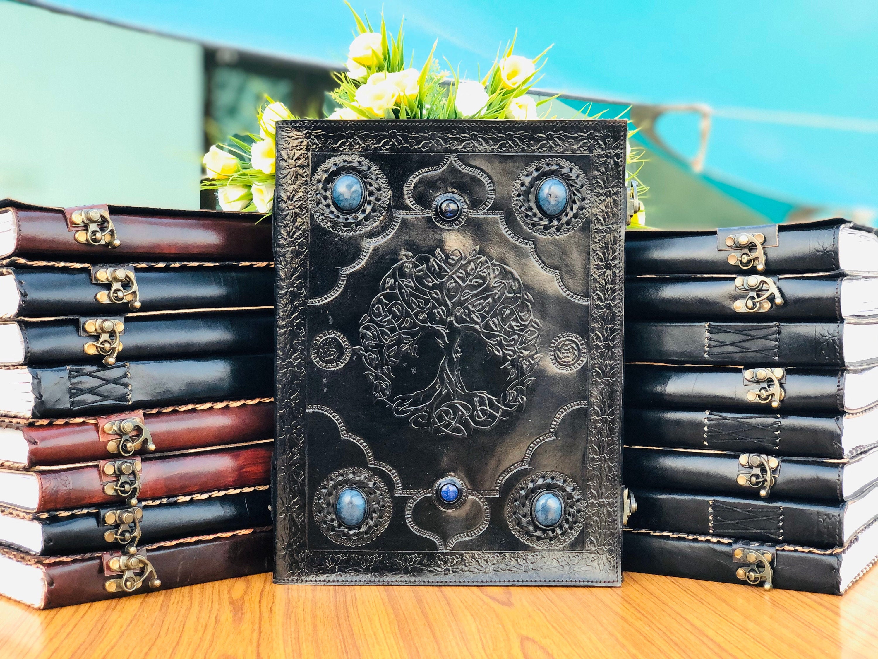 Extra Large Leather Journal Embossed With Blank Papers Etsy