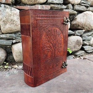 600 Pages TREE OF LIFE Handmade Leather Notebook, Handmade Blank Paper Leather Grimoire, Wiccan Craft, Gifts For Father & Mother's day