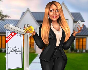 Real estate logo design, real estate cartoon logo illustration, agent caricatures, real estate marketing, gift real estate agent custom