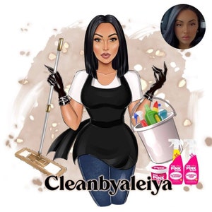 Cleaning Business Logo Portrait, Housekeeper Logo, Cleaning Business Logo, Custom Cartoon Logo Design, Maid Service Logo, House Chores Logo