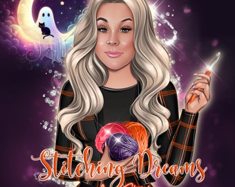 Custom Halloween Portrait Halloween Card Spooky Portrait Cartoon Logo Halloween Design Branding Spooky Witch Portrait Halloween Pastel