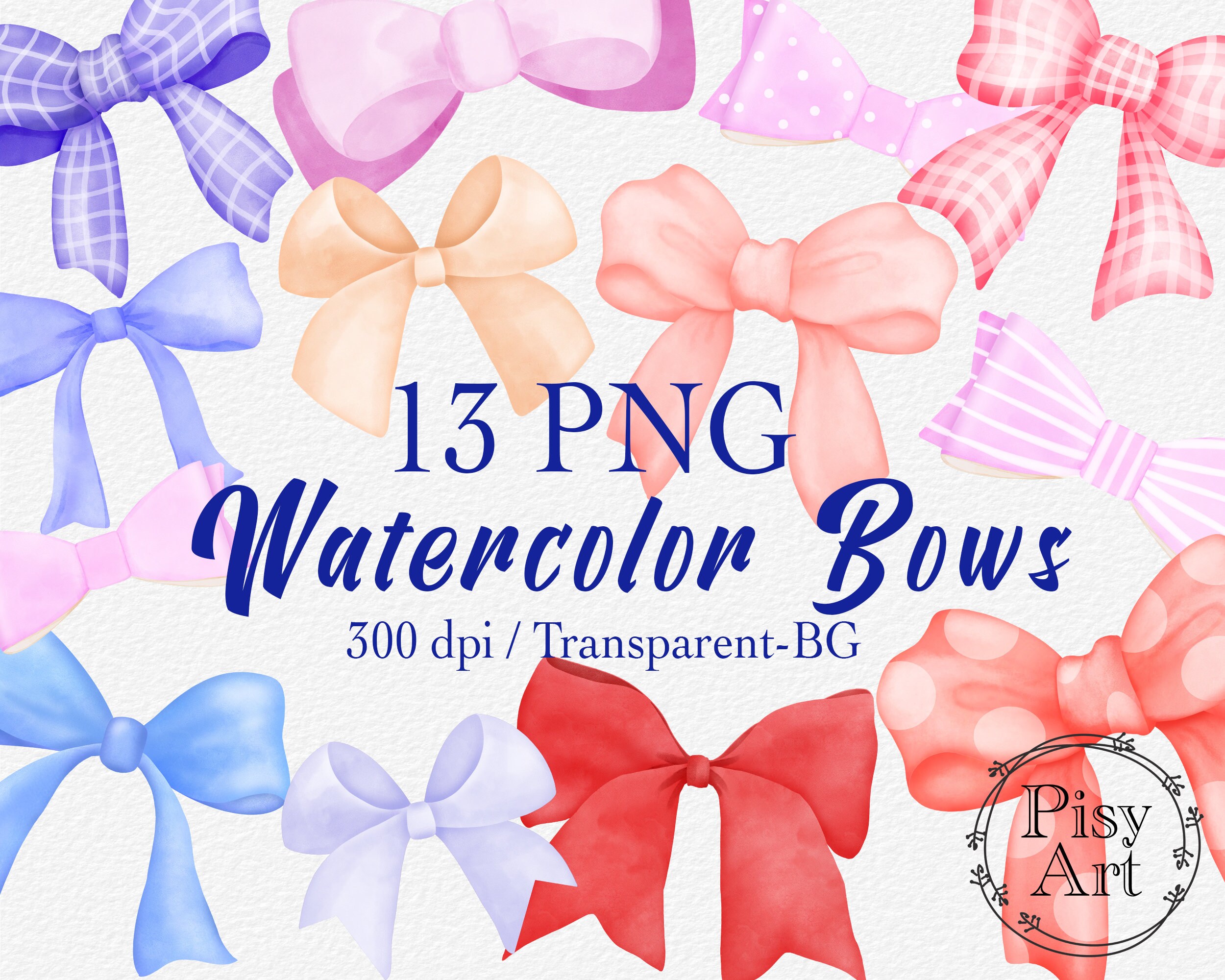 Watercolor Bows Clipart Set of Bow 13 PNG Bow Decorations - Etsy