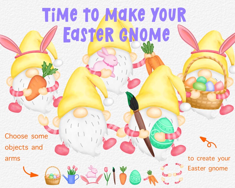 Instant Download Watercolor Easter gnome Digital Clip Art Happy Easter Watercolor Clipart Easter Egg /& Bunny PNG