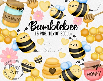Bumblebee PNG Watercolor Bundle, Honey Bee set clipart, Beehive, Bee comb, PNG file, Bees, Digital Clip Art, Instant Download