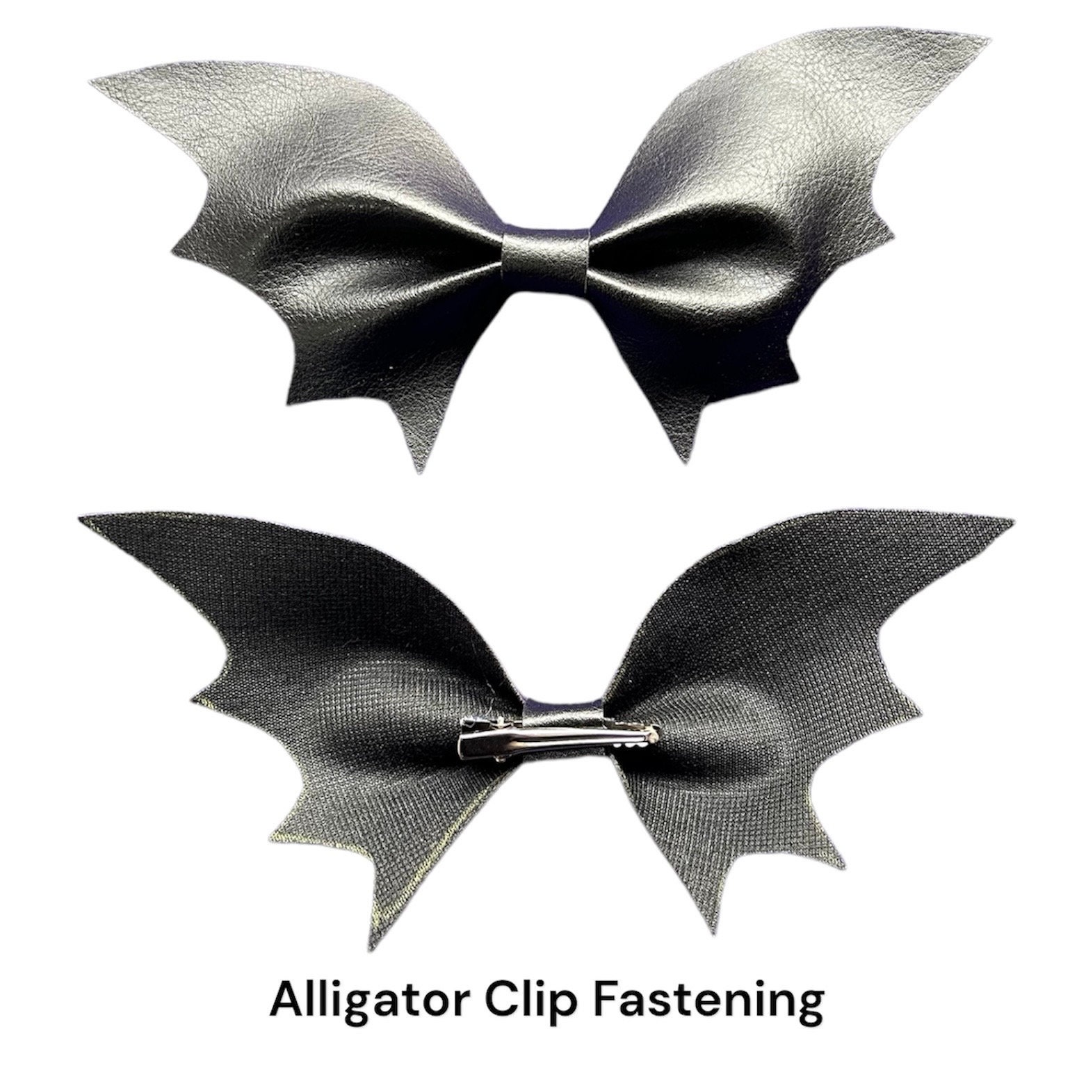 Gothic Bat Wing Hair Clip: Black Faux Leather Bow, Handmade Accessory ...