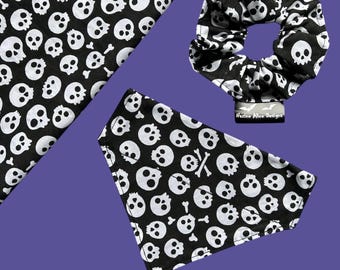 Goth Skulls Pet Bandana | Gothic Dog & Cat Collar Neckwear