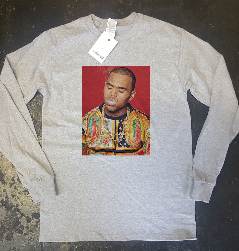 chris brown grey long sleeve customised t shirts all sizes available Graphic Design Tee Novelty T-Shirt Art Design Tee