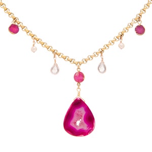 Multi gemstone Agate Pearl & Rose Quartz necklace