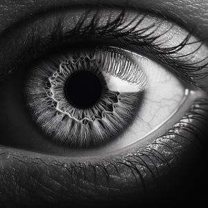 Impresión macro de ojo en blanco y negro: primer plano hiperrealista - Descargar