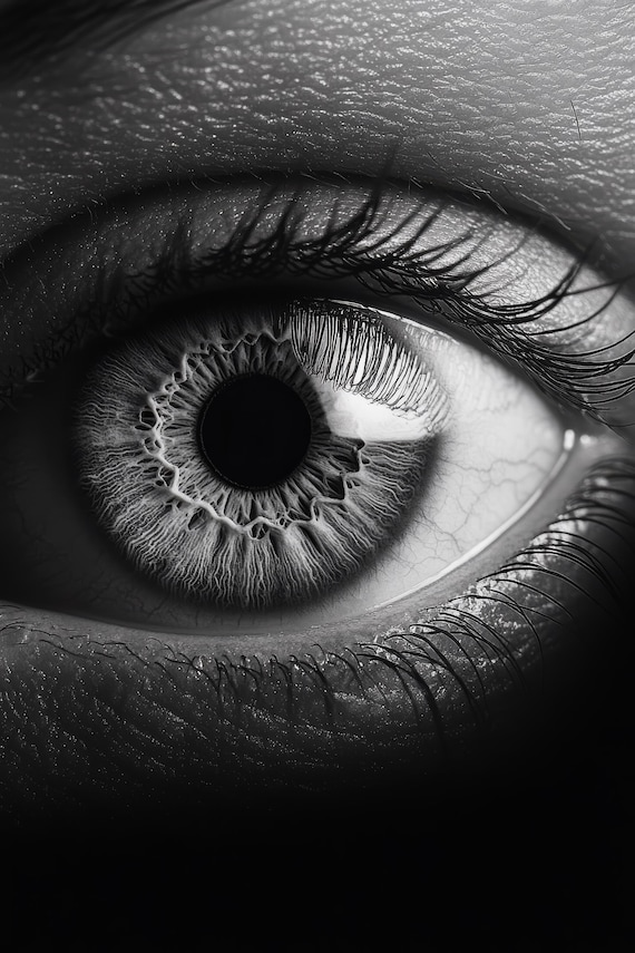 Black and White Macro Eye Print – Hyper-realistic Close-up