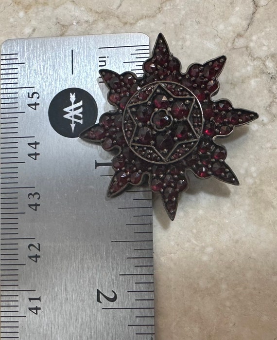 Antique Victorian Bohemian Garnet Large Star Broo… - image 9