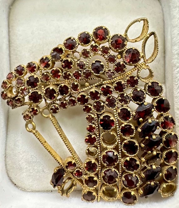 RARE Vintage Bohemian Garnet Horse Brooch