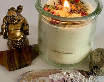 Hand-poured Soy Wax Spell Candle with Herbs and Botanicals (3x2.5 inches)