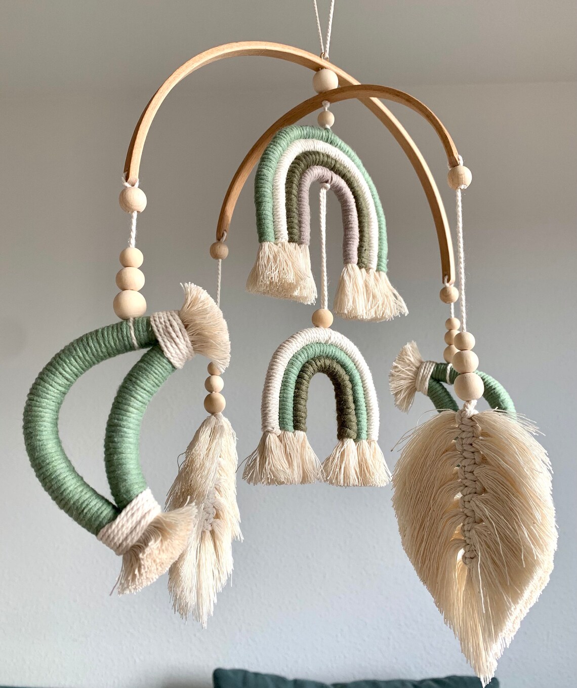 Makramee Mobile Regenbogen Mond Federn/ Babybett/ | Etsy