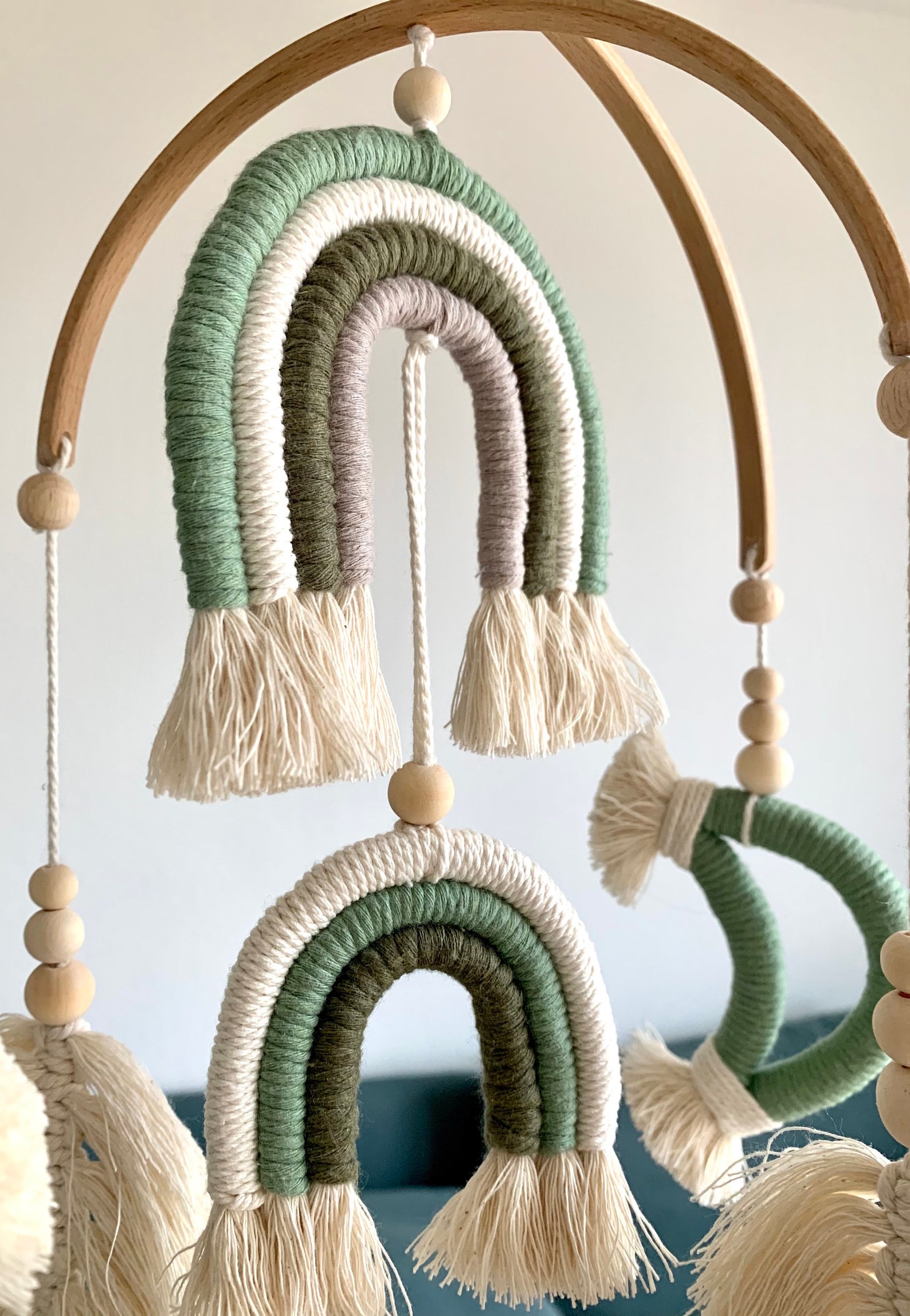 Makramee Mobile Regenbogen, Mond, Federn/ Babybett/ Babyzimmer