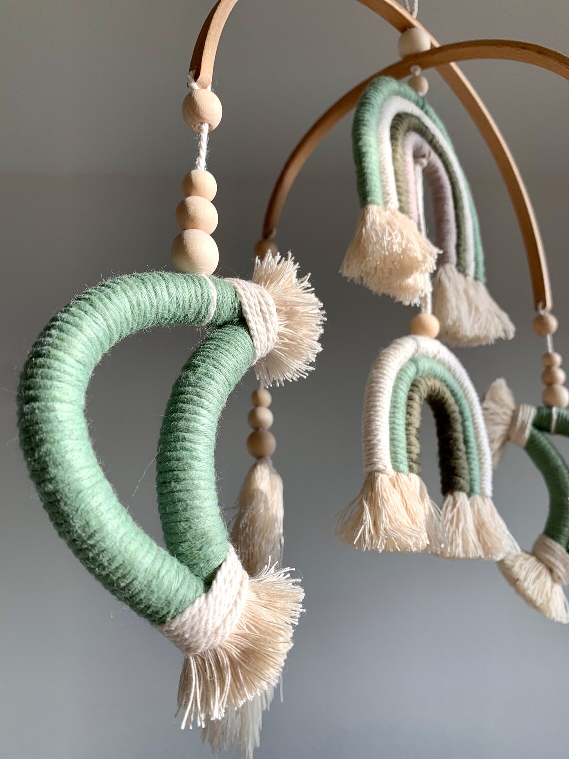 Makramee Mobile Regenbogen, Mond, Federn/ Babybett/ Babyzimmer