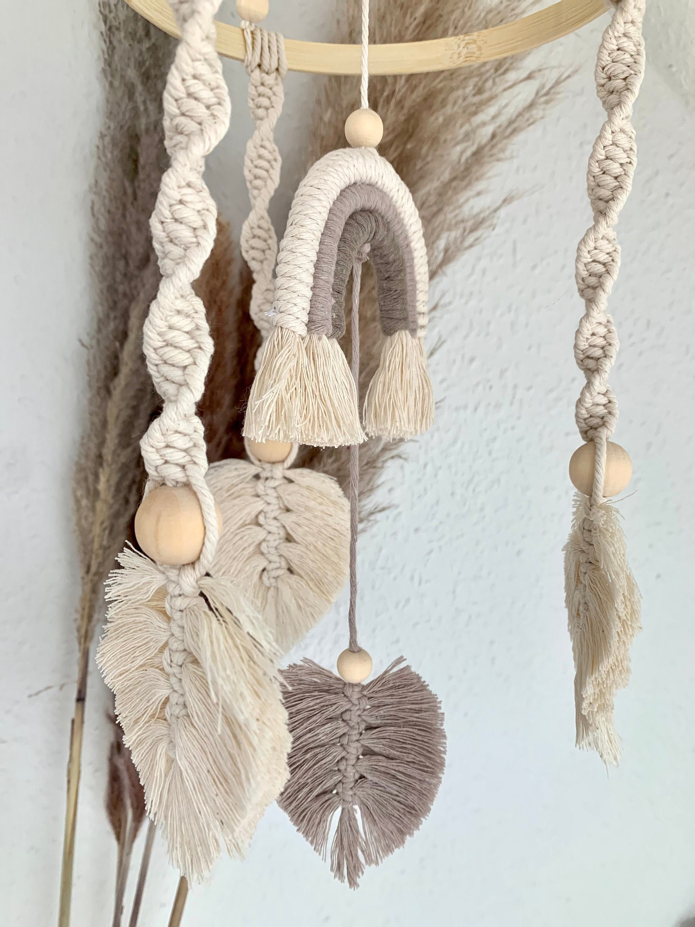 Makramee Mobile Regenbogen und Federn/ Babybett/ Babyzimmer/ Etsy.de