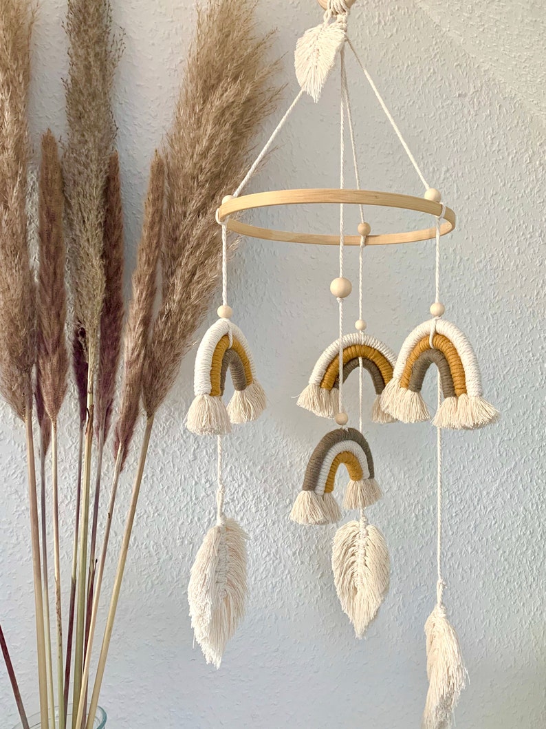 Makramee Mobile Regenbogen und Federn/ Babybett/ Babyzimmer