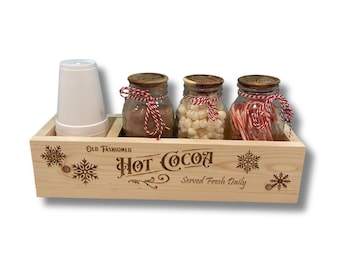 Customized Hot Chocolate Gift, Hot Cocoa Caddy, Hot Chocolate Station, Hot chocolate Bar, Hot Cocoa Station, Housewarming Gift, Natural Wood