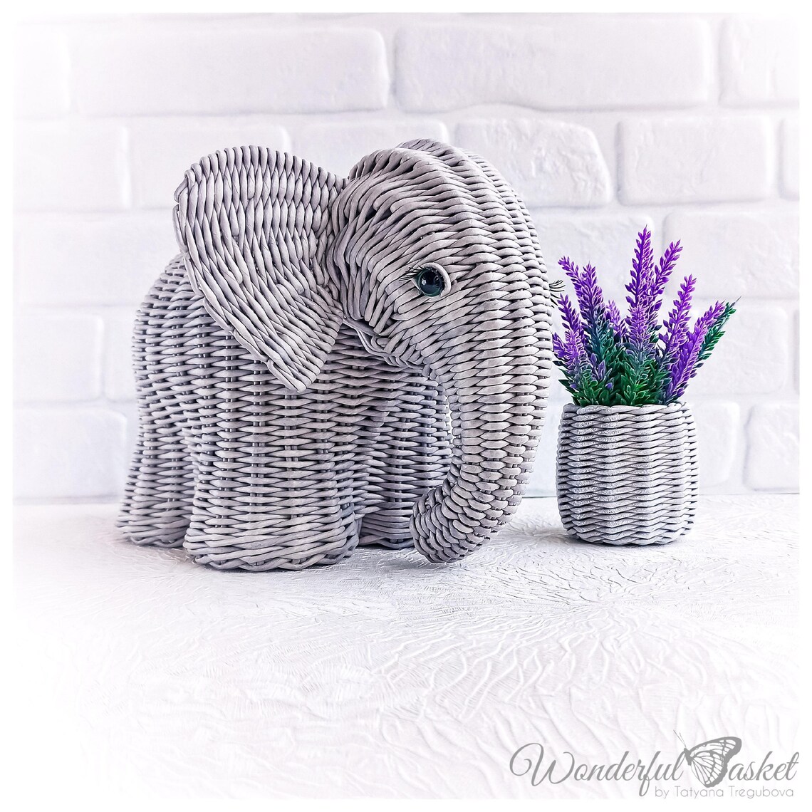 Wicker gray elephant storage basket for nursery and kids room Etsy