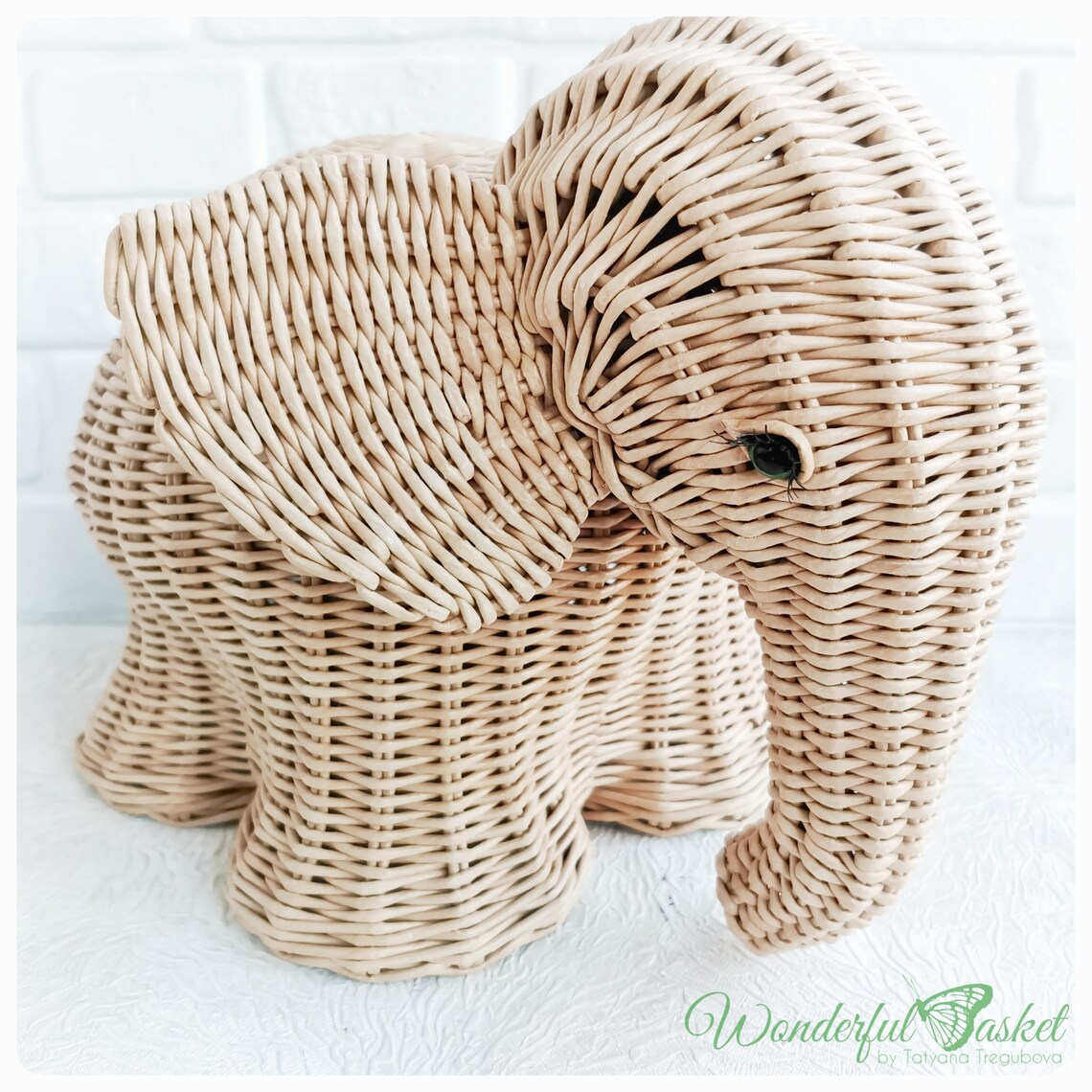 Beige wicker elephant storage basket for sweets and fruits Etsy