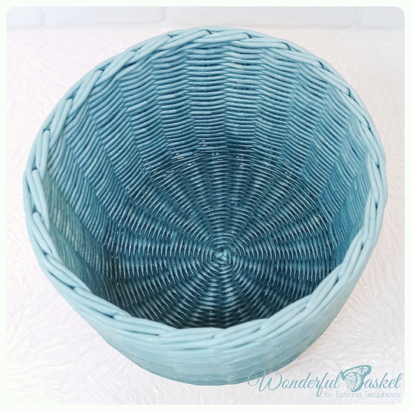 Round blue ocean storage wicker basket for flowers and fruits Etsy