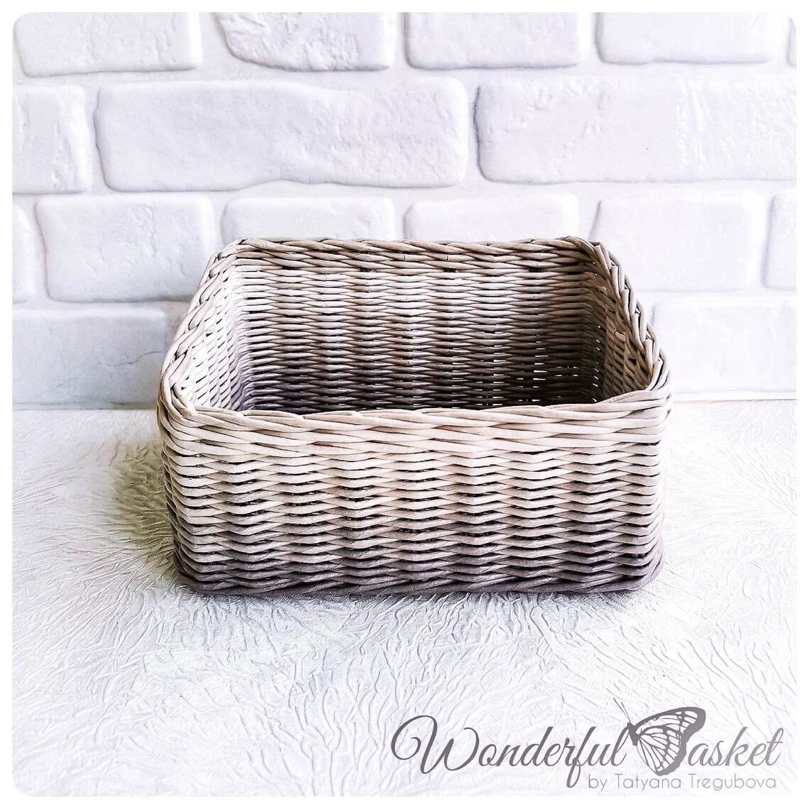 Rectangular gray wicker basket for storing tools and Etsy