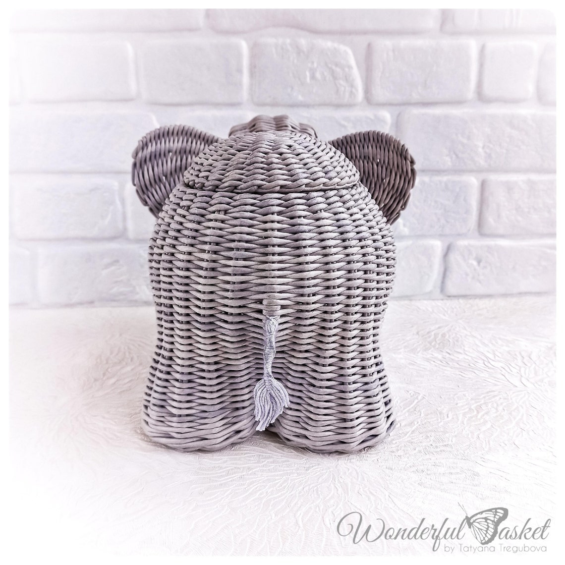 Wicker gray elephant storage basket for nursery and kids room Etsy