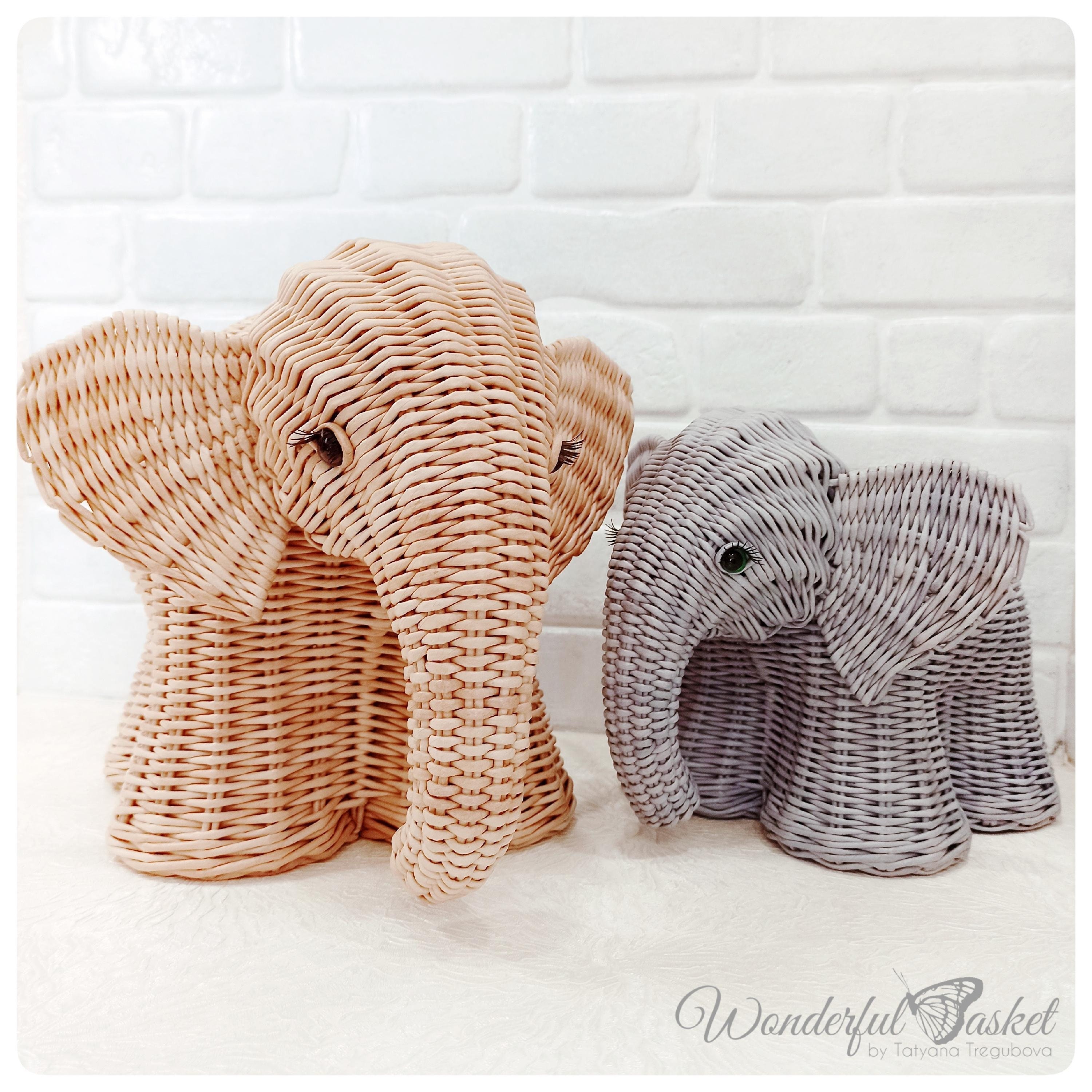 Set of wicker baskets elephant family storage wicker basket Etsy