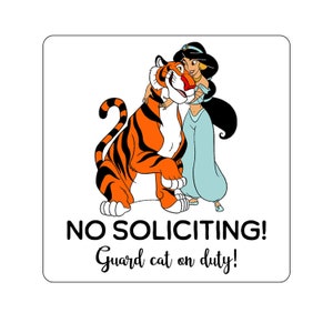 Disney Inspired Jasmine and Rajah No Soliciting Sign - Guard cat on duty!