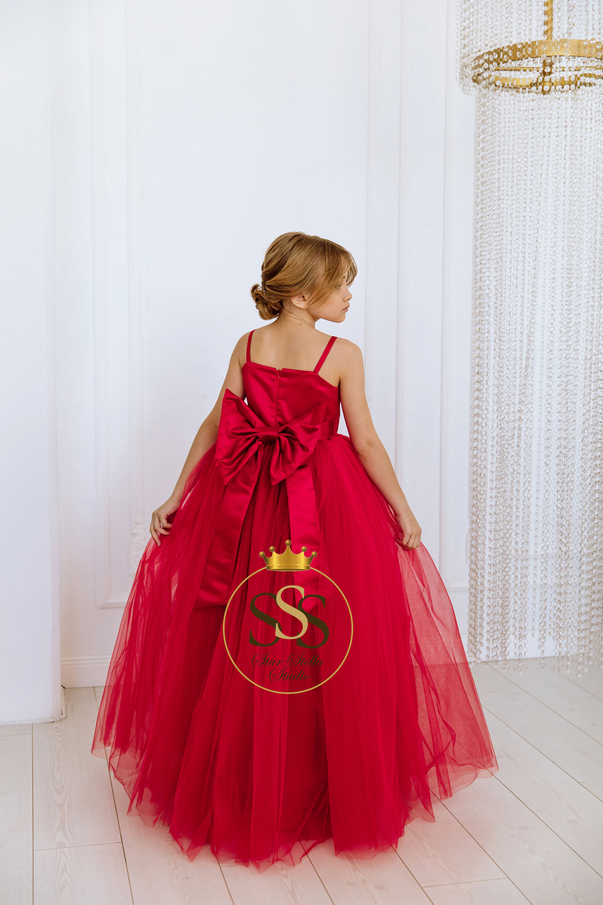 Red Flower Girl Dress Satin Flower Dress Tulle Dress Party - Etsy
