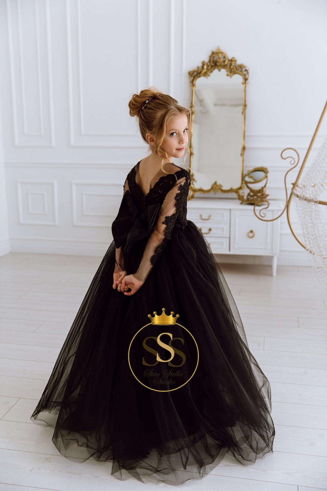 Lace Flower Girl Dress, Girl Dress With Train, Tulle Girl Dress, Satin